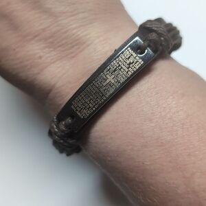 528 Spanish Prayer‎ Brown Leather Adjustable Slider Bracelet